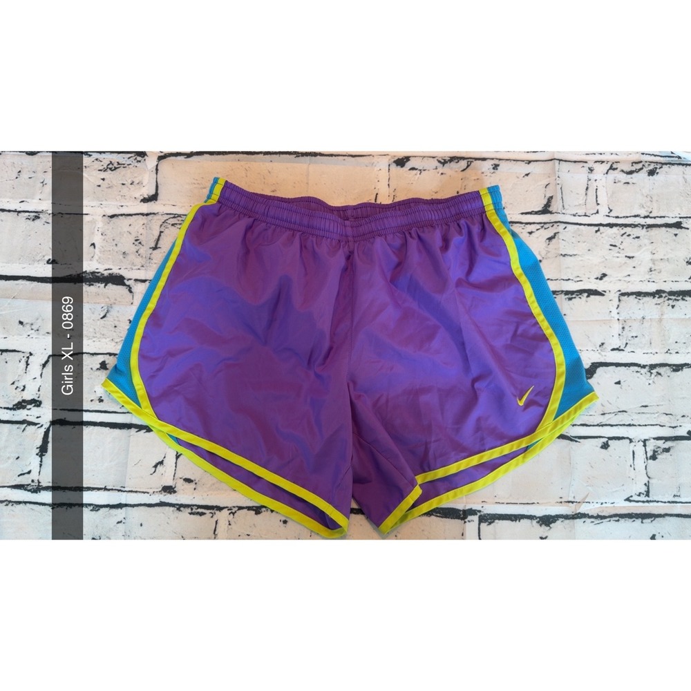 Nike Girls XL Purple Blue Yellow Tempo Running Athletic Shorts 0869